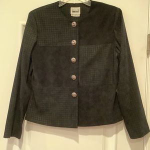 Vintage Leslie Fay Black Blazer Jacket Size 8 Houndstooth Square Patches